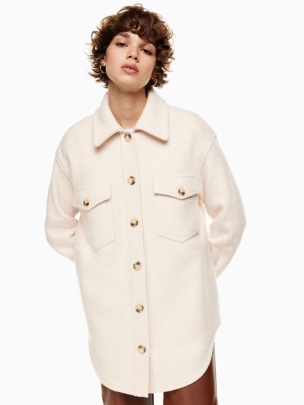 Aritzia Wilfred Free The Ganna Shirt Jacket Heather Bone Boiled Wool Size Small